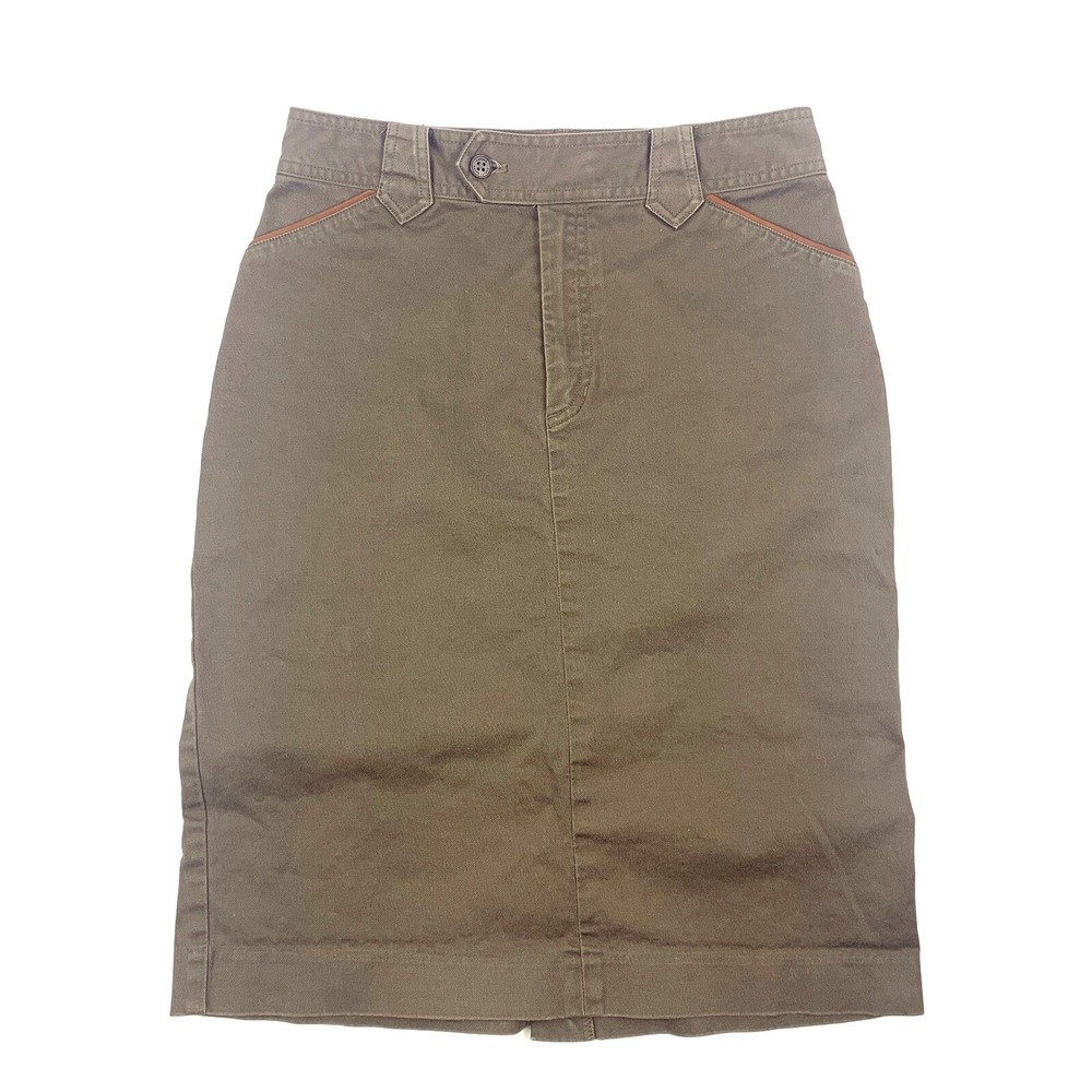 VTG Lauren Jeans Co Ralph Lauren Brown Skirt Sz 4 Brown Leather Trim Fr Pockets